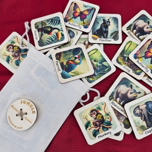 Jeu de mémoire en bois Montessori avec thème de la jungle, cartes par paire pour enfants tout-petits, jeu éducatif préscolaire