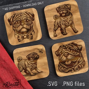 Fichiers gravure laser Carlin mignon SVG PDF PNG, Dessin vectoriel de Pug pour machines à gravure laser