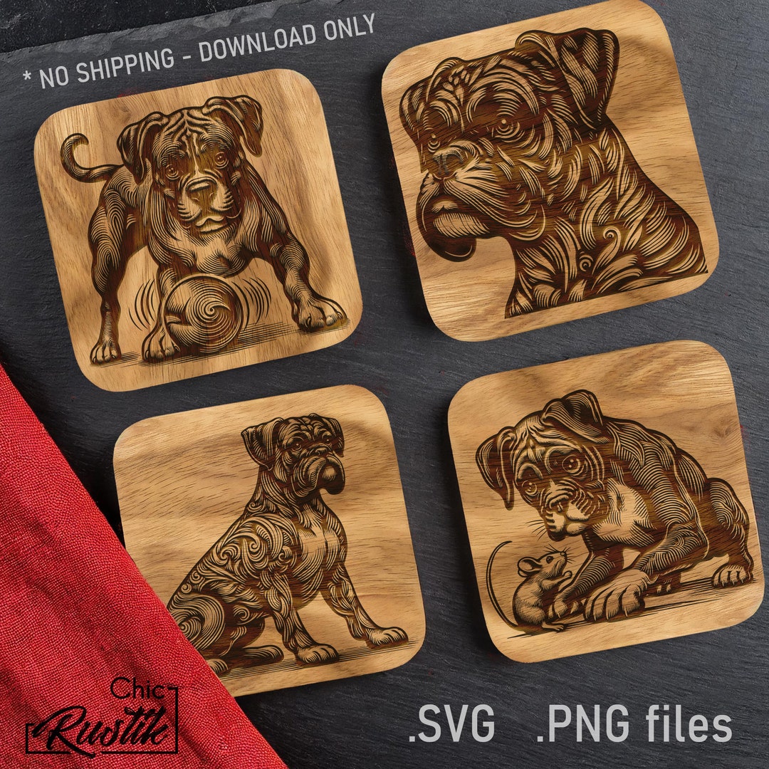 Boxer SVG PDF and PNG, 4 German Boxer Mastiff Design for Laser ...