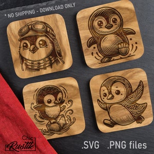 Fichiers gravure laser Pingouin mignon SVG PDF PNG,  Dessin vectoriel Pingouin mignon pour machines à gravure laser