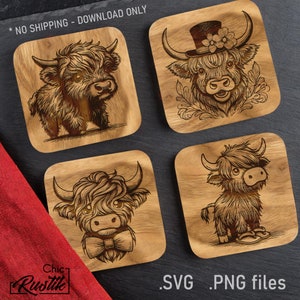 Fichiers gravure laser Boeuf Highland mignon SVG PDF PNG,  Dessin vectoriel Boeuf Highland mignon pour machines à gravure laser