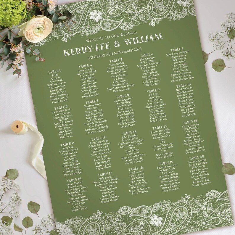 Personalised Dashing style Wedding Inspired by Eva Baby Shower Christening Table Seating Plan Planner Chart