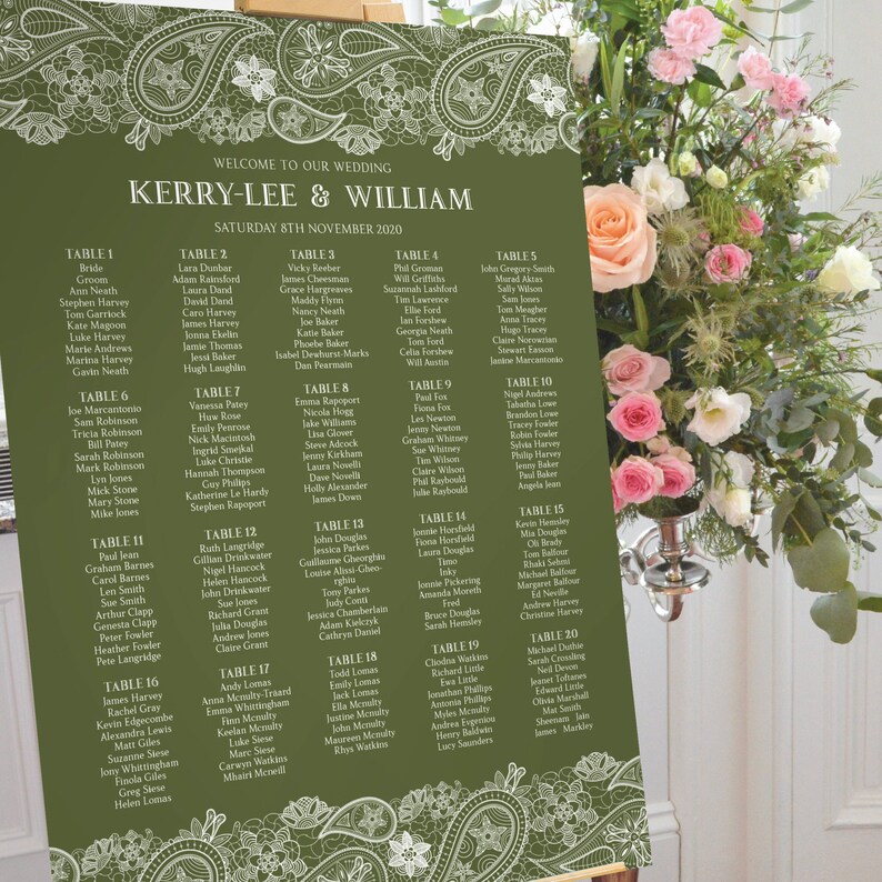 Personalised Dashing style Wedding Inspired by Eva Baby Shower Christening Table Seating Plan Planner Chart