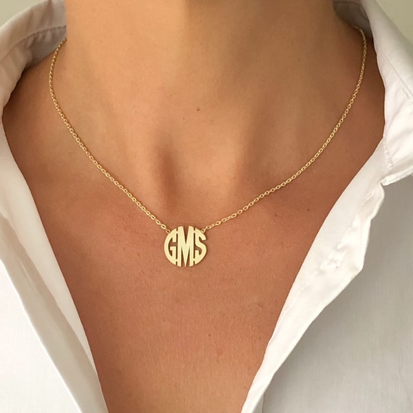 Zierliche Monogramm Halskette, Monogramm Halskette, Benutzerdefinierte Block Monogramm Initialen Halskette, Name Schmuck, Brautjungfern Geschenke, Hochzeitsgeschenk