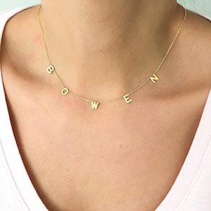Colar de ouro 14K, colar de letras de ouro 14K, colar com letras iniciais personalizadas, joias com letras personalizadas, presentes personalizados GG58Y5