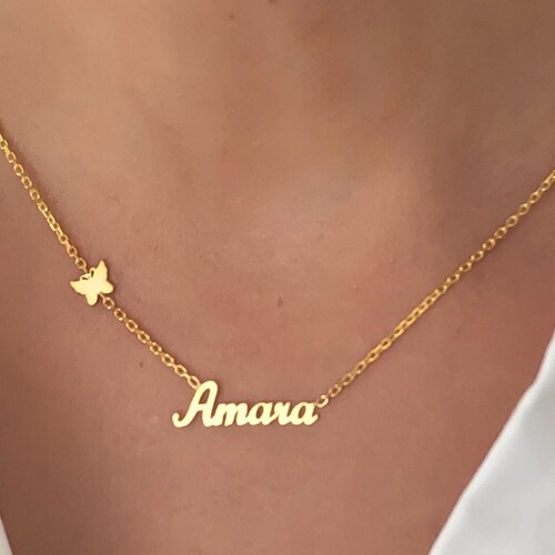 Name Necklace With Butterfly Dainty 
