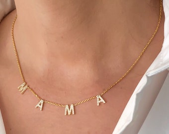 Mama Letter Gold Name Plate Necklace Mothers Day Gift Mommy Necklace Gift for Mom Initial Necklace Mom Christmas Gift