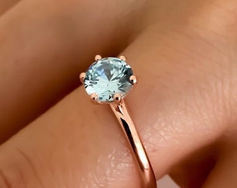 14KT Gold Aquamarine Ring Solid Gold Birthstone Ring Birthday Aniversary Promise Ring Gift for Women
