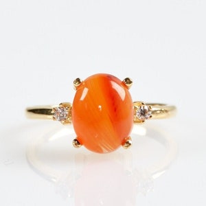 Natural Gemstone Ring • Natural Carnelian Ring • Oval Carnelian Ring • Natural Carnelian Crystal Ring, Carnelian Ring Gold NAT12S90