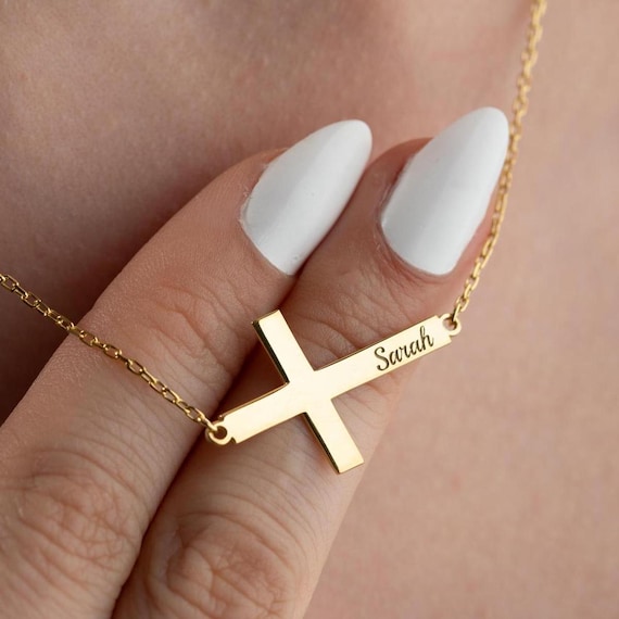 Cross name necklace, Baptism Gift, Personalized Cross Necklace with Name, Meaningful Christian Gifts, Minimalist Cross Necklace GS55H6