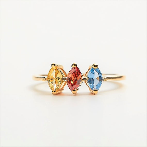 Multi Birthstone Ring, Family Birthstone Rings, Personalized Birthstone Jewelry, Mother's Birthstone Rings, Multi Gemstone Ring MS09T4