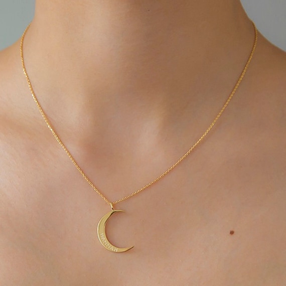 Personalized Crescent Moon Name Necklace: Sterling Silver, Gold, Rose Gold