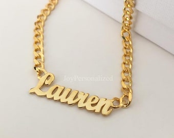 14K Name Necklace Cuban Chain Name 