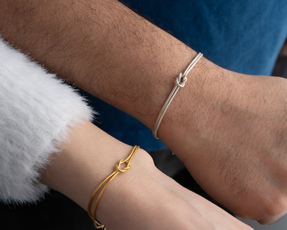 Sterling Silver Love Knot Bracelet, Dainty Couple Bracelets, 925 Sterling Silver Friendship Jewelry, Unisex Minimalist Bracelet, Best Friend