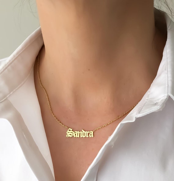 Old English Name Necklace,  Custom Old English Name Necklace, Gothic Name Necklace, Nameplate Necklace, Personalized Jewelry, Mom Gift
