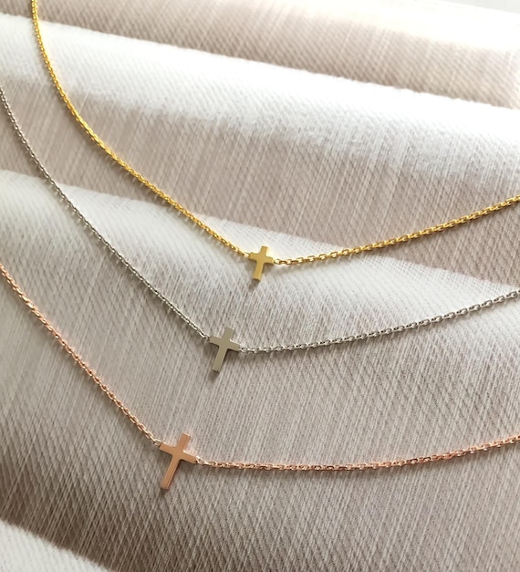 14k solid gold Cross Necklace, Gold Cross Necklace, Tiny Cross Necklace, Dainty Necklace, Dainty Cross Necklace, Small Cross Necklace GG585