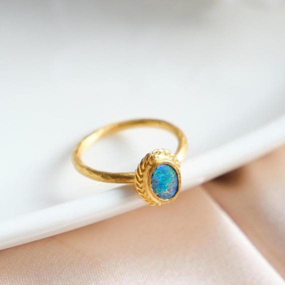 Opal gold ring // 24k solid gold ring // unique engagement ring // 24k gold gem ring // 0.67 ct natural opal ring // Gold Handmade opal ring