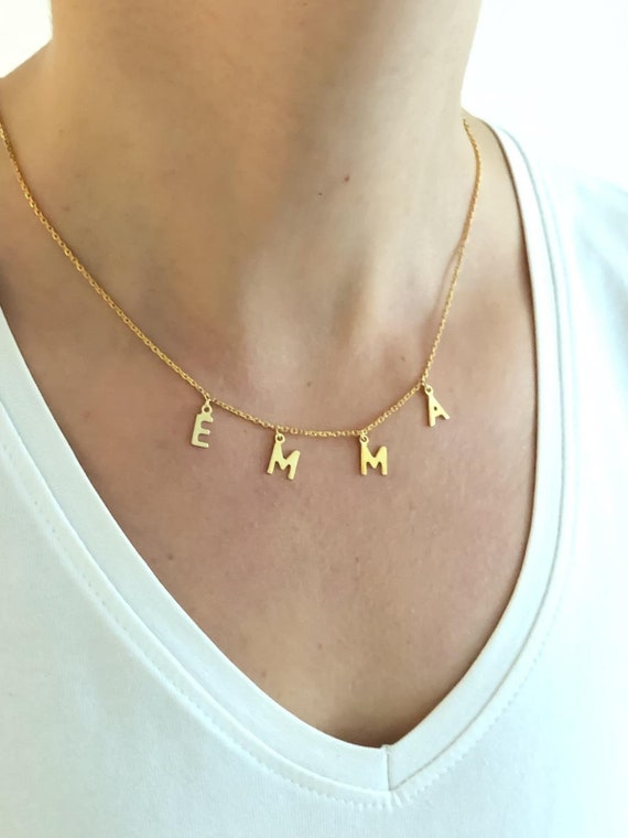 Custom Bling Name Letter Necklace 