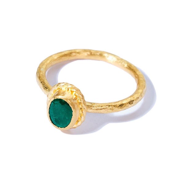 24k gold emerald ring, 24k gold ring with natural emerald, unique engagement ring, gold artisan engagement ring, emerald engagement ring