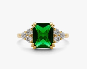 Handmade Emerald Gemstone Ring, Emerald Ring for Women, Gift for Her, Statement Emerald Ring, Engagement Ring, Emerald Wedding Ring N030524