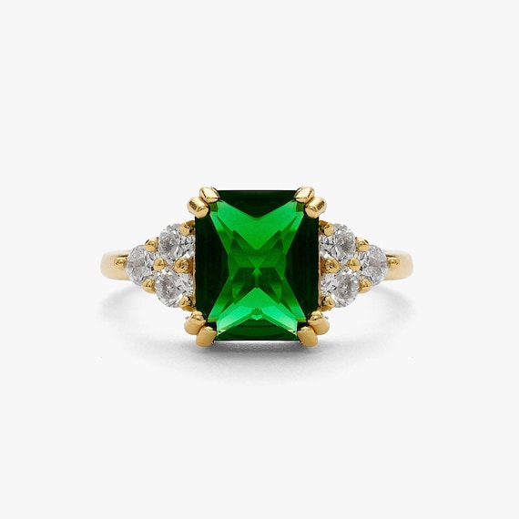 Elegant Emerald Ring, Statement Emerald Ring, Green Emerald Engagement Ring, Anniversary Gift, Promise Ring, Unique Vibrant Emerald SM04K07