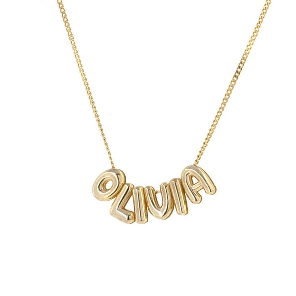 3D Bubble Name Necklace, Balloon Letter Name Necklace, Moving 3D Name Letter Necklace, Custom Puff Name Necklace, 3D Movable Letters