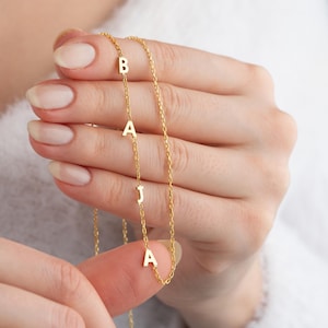 Collar con inicial de bloque lateral para mujer, collar con inicial lateral, collar con inicial, regalos con significado, letra pequeña SM03K72