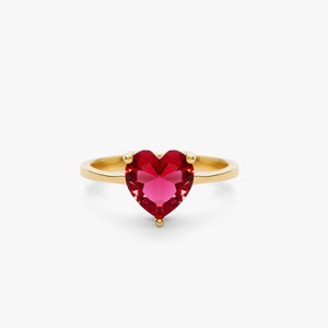 Cute Minimalist Heart Ring, Birthstone Ring, Custom Stone Gift Ring for Girlfriend Anniversary Gift Gemstone Handmade Jewelry Women's Ring