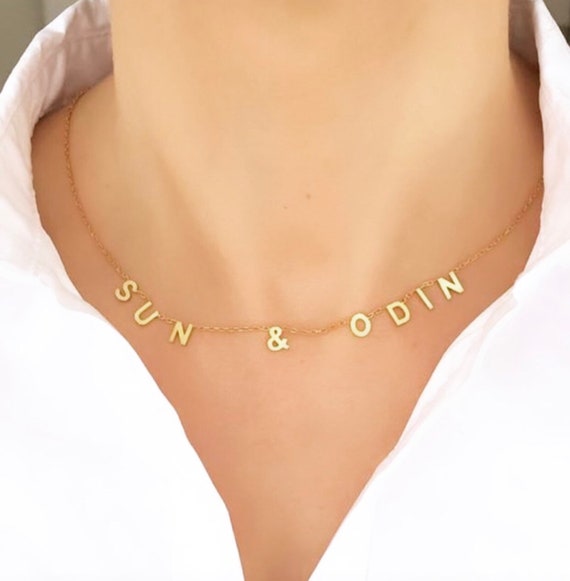 Two Name Necklace, Two Names Letter Name Necklace, Double names necklace, Children Names Necklace, Mom Initial Letter necklace TN66T5