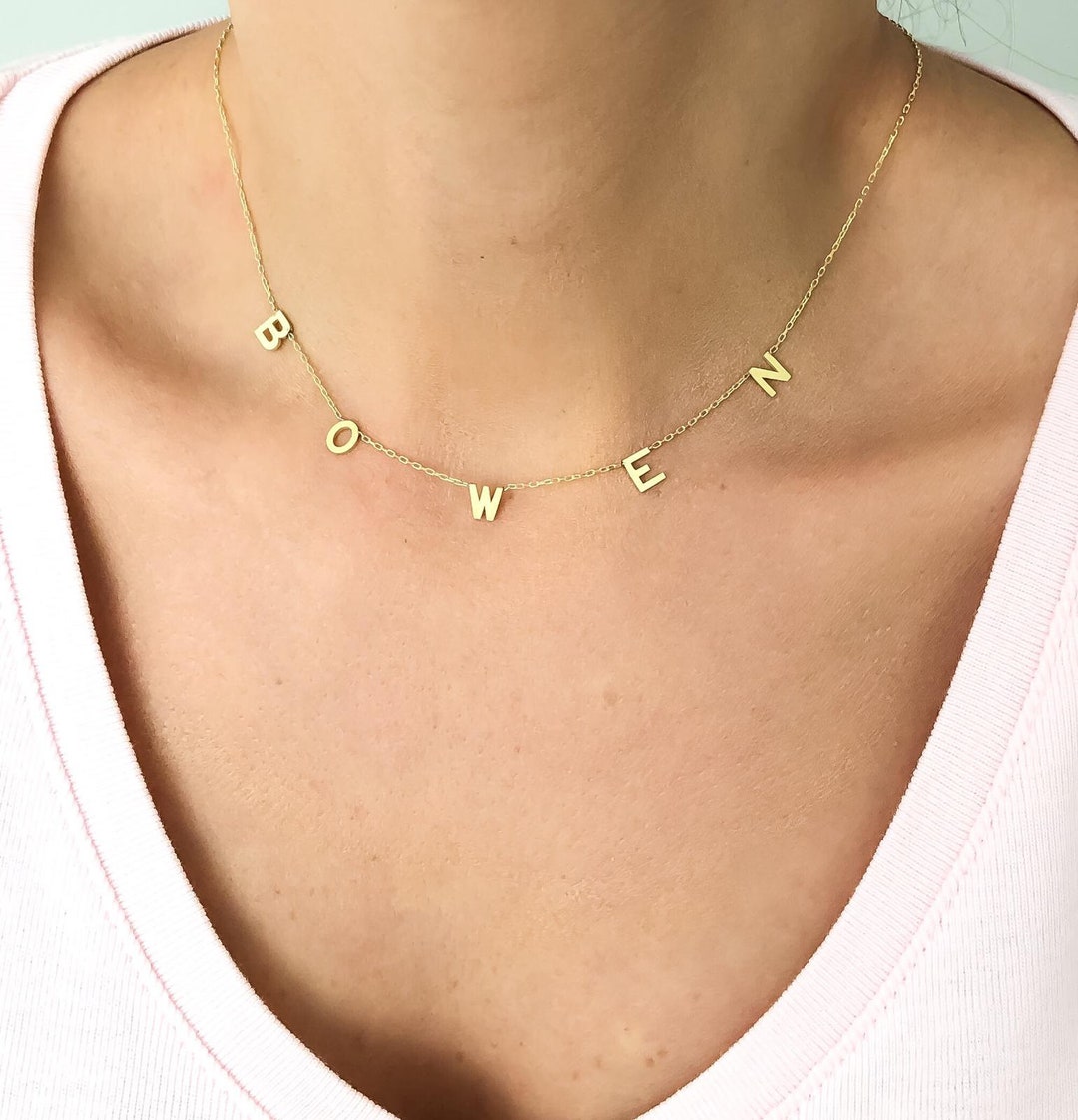 14K Gold Necklace ,14K Gold Letter Necklace, Custom Initial Letter