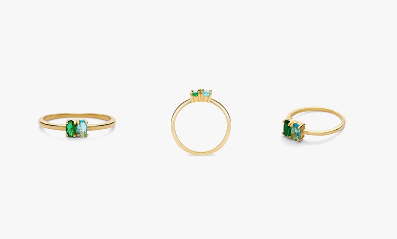 Double Birthstone Minimalist Dainty Gemstone Ring Custom Jewelry ...