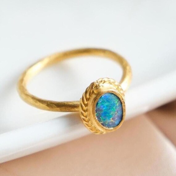 Opal gold ring // 24k solid gold ring // unique engagement ring // 24k gold gem ring // 0.67 ct natural opal ring // Gold Handmade opal ring