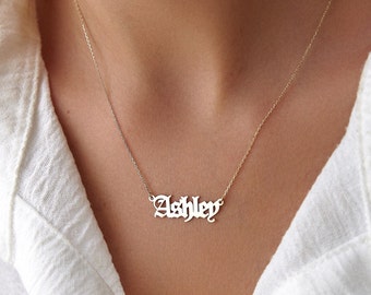 14K Solid Gold Dainty Name Necklace Letter Necklace Name Necklace Custom Women Necklace Jewelry Christmas Gift For Mom  Birthday Gift