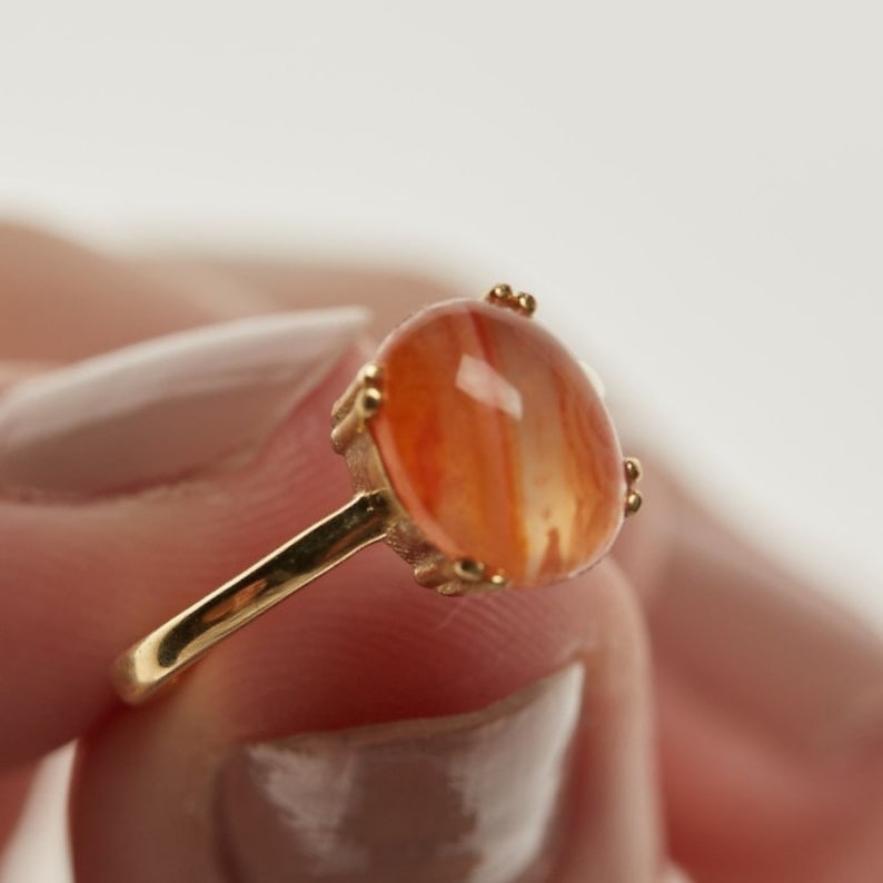 Natural Stone Ring, Carnelian Ring, Gemstone Ring, Natural Carnelian Ring, Red, Modern, Everyday, Gift, Gemstone Jewelry, Natural Stone image 2