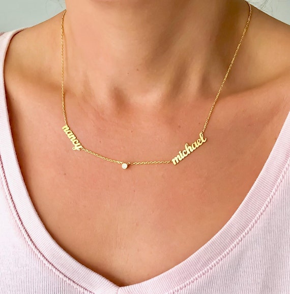 Custom Name Necklace, Personalized Double Name Necklace, Elegant Two Name Jewelry, Gold Name Necklace, Children Names Necklace EL77N8