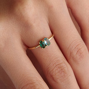 Long-lasting Vermeil Finish Custom Birthstone Ring, Personalized 1 to 5 Oval Stones, Create Your Own Family Couple Ring Meaningful Gemstone