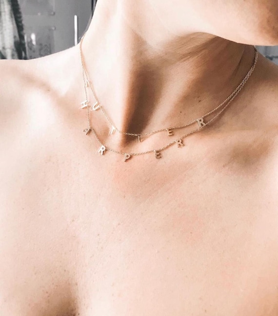 Custom Letter Layering Necklace, Layered Letter Necklace, Two Names Letter Necklace, Layered Letter Necklace, Layering Names Jewelry LY2L1