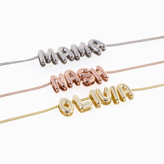 Bubble Initial Vermeil Plated Bubble Letter Necklace, Bubble Name Necklace, Personalized 3D Initial Necklace, Personalized Name Gift BB66Y60