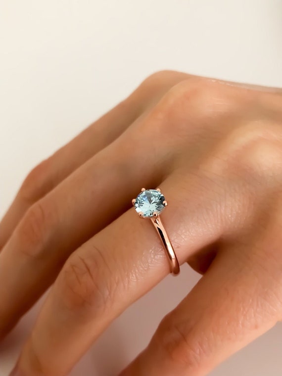 14KT Gold Aquamarine Ring, Solid Gold Aquamarine Birthstone Ring, March Birthstone Ring,Bold aquamarine rings Promise Ring AQ76Y54