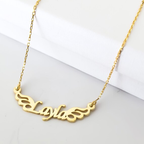 Wings Name Necklace Gold Name Necklace Custom Name Necklace Etsy Ireland
