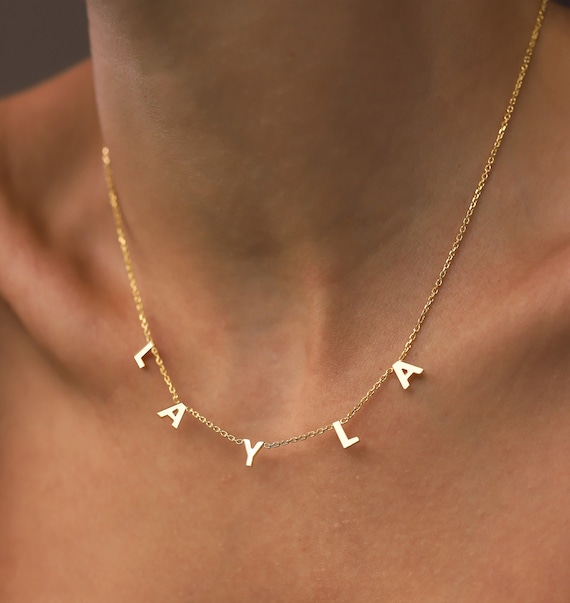 Satellite Name Necklace, Gold Letter Name Necklace for Women, Custom Initial Name Necklace, 14k Gold Initial Necklace Initial Choker SM02K72