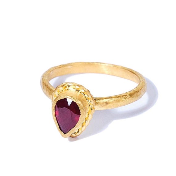 24K gold natural ruby ring // gold hammered ring // 24K gold ring// 24k ruby ring // artisan hand made gold ring// 24k natural ruby ring