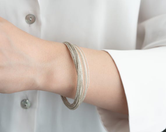 Multi layer Wide Bracelet, Gold Multi Wire Bracelet, Silk Wire Wrist Bracelet, Gold Multi strand Bracelet, Multi Strand Perfect Gift SIL89