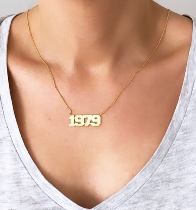 Year Necklace Birth Year Necklace Date Birth Necklace Gold | Etsy