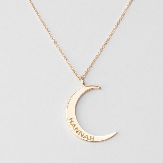 Moon Name Necklace, Crescent Moon Necklace, Moon Pendant Half Moon Necklace, Lunar Necklace, Moon Personalized Gift Name Necklace MS25E1