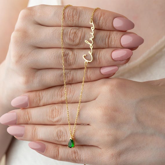 Custom Name and Personalized Birthstone Necklace, Your Name Your Birthstone Necklace, Personalized Name Necklace with Birth Month Necklace