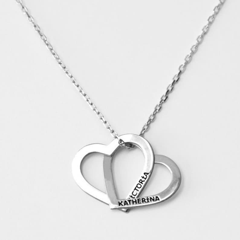 Custom Heart Necklace Personalized Double Heart Necklace Etsy