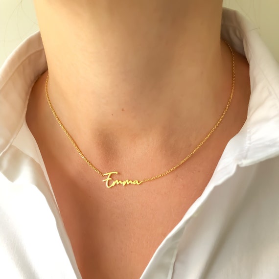 14k Solid Gold Name Necklace Gold Name Necklace Dainty Name Etsy India