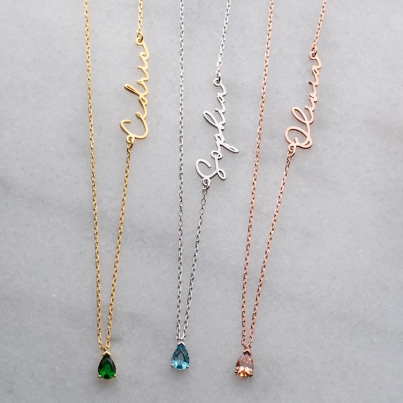 Your Name Custom Birthstone Necklace, Birthstone Name Necklace, Personalized Name  with Birthstone Necklace, Name and Birthstone Jewelry