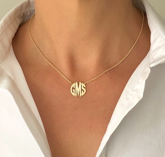 Dainty Monogram Necklace Monogram Necklace Custom Block Monogram